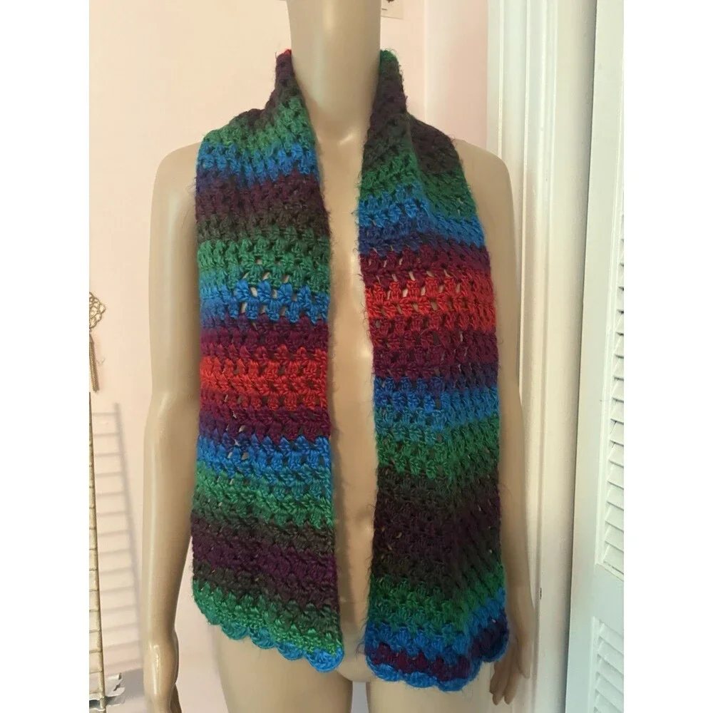 Soft Multicolor Stitched  Scarf Hand Crocheted 100% Acrylic Yarn Handmade
